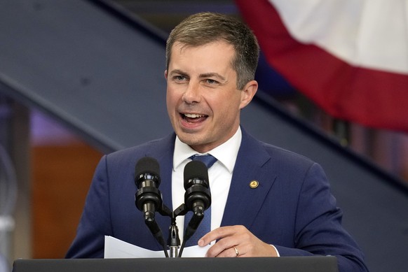 Transportation Secretary Pete Buttigieg speaks before President Joe Biden during a visit to the U.A. Local 190 Training Center in Ann Arbor, Mich., Friday, Sept. 6, 2024. (AP Photo/Paul Sancya)