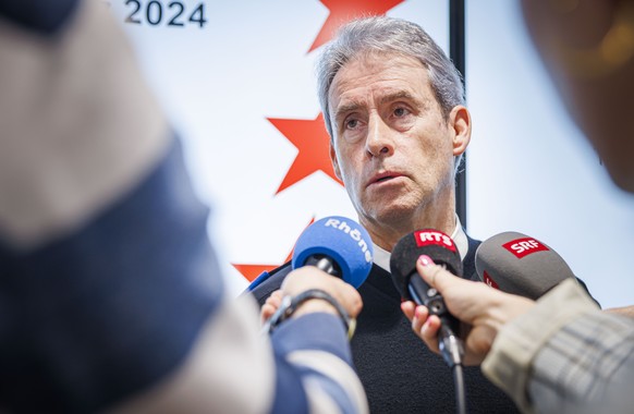 Christian Varone Commandant of the Valais Cantonal Police, answers the questions of the media after a press conference following the discovery of 5 ski tourers who had died near Tete Blanche in the Sw ...