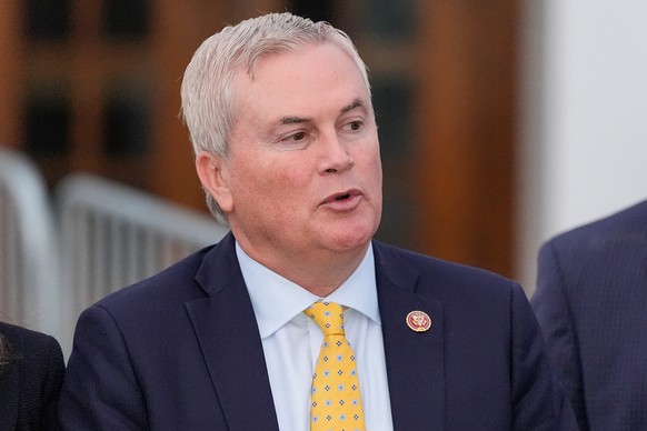 Rep. James Comer, R-KY, speaks outside the Chappaqua Performing Arts Center after a deposition by former Secretary of State Hillary Clinton who was testifying before U.S. House lawmakers as part of a  ...