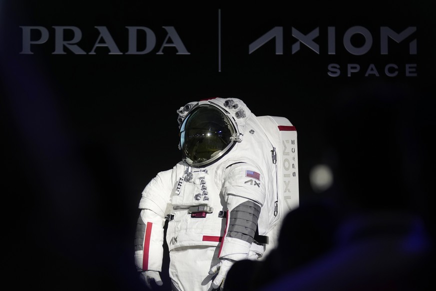Axiom Space presents their Prada-designed spacesuit that will be used by NASA from 2026, in Milan, Italy, Wednesday, Oct. 16, 2024. (AP Photo/Antonio Calanni)