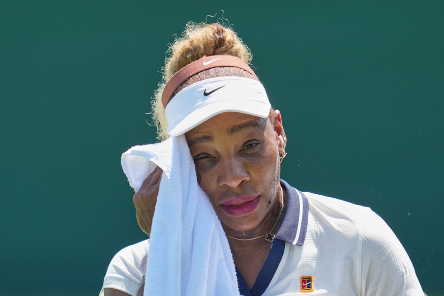 KEYPIX - Serena Williams of the United States wipes sweat during a practice session ahead of the Wimbledon Tennis Championships, in London, Wednesday, June 24, 2026. (AP Photo/Kin Cheung)