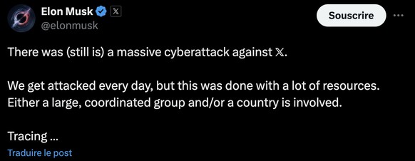 Elon Musk soupçonne une cyberattaque contre X