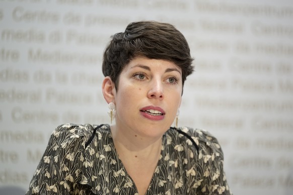 Lisa Mazzone, Staenderaetin GRUENE Schweiz, spricht an einer Medienkonferenz von das komitee fuer die Demokratie-Initiative: Fuer ein Grundrecht auf Einbuergerung, am Dienstag, 23. Mai 2023 in Bern. ( ...