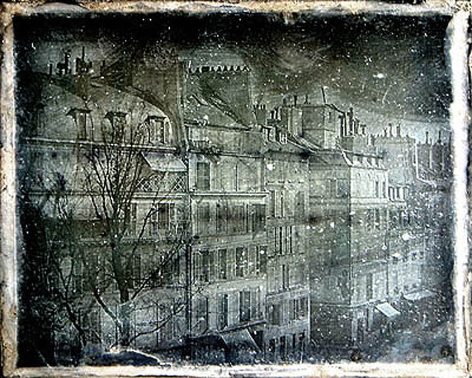 Blick aus Daguerres Wohnung, aufgenommen 1839.