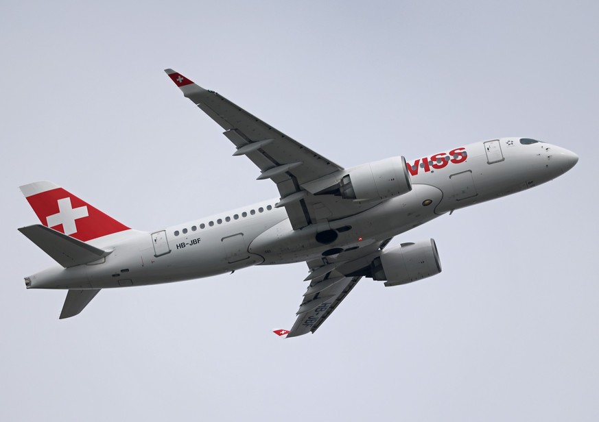 An Airbus A220-100 from a Swiss company takes off from Barcelona airport in Barcelona, Spain, on March 18, 2025. (Photo by Joan Valls/Urbanandsport/NurPhoto)NO USE FRANCE