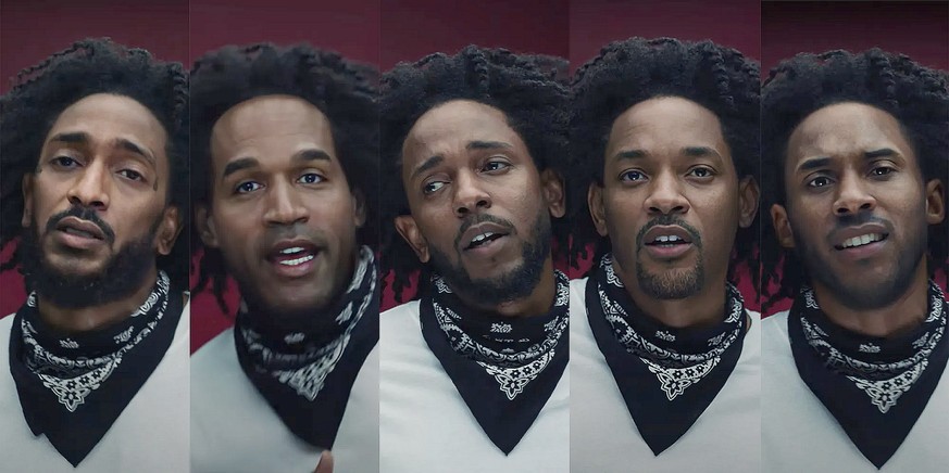 Dans <em>The Heart Part 5</em>, Kendrick Lamar emprunte notamment les visages de Nipsey Hustle, OJ Simpson, Will Smith et Kobe Bryant.