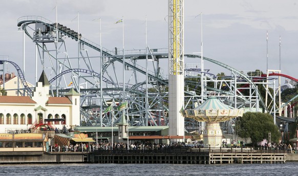 FILE - A general view of the Jetline rollercoaster in Grona Lund amusement park in Stockholm, Sept. 5, 2009. According to reports an accident occurred on a rollercoaster on Sunday, June 25, 2023 leavi ...