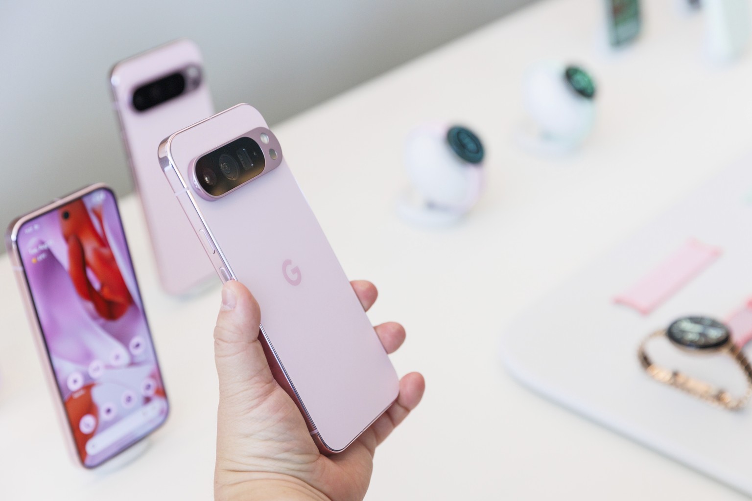 New Google Pixel phones on display at Made By Google at Google on Tuesday, Aug. 13, 2024, in Mountain View, Calif. (AP Photo/Juliana Yamada)
