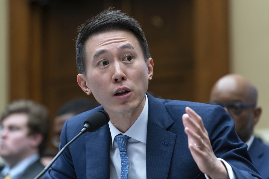 FILE - TikTok CEO Shou Zi Chew testifies during a hearing of the House Energy and Commerce Committee, on the platform&#039;s consumer privacy and data security practices and impact on children, Thursd ...