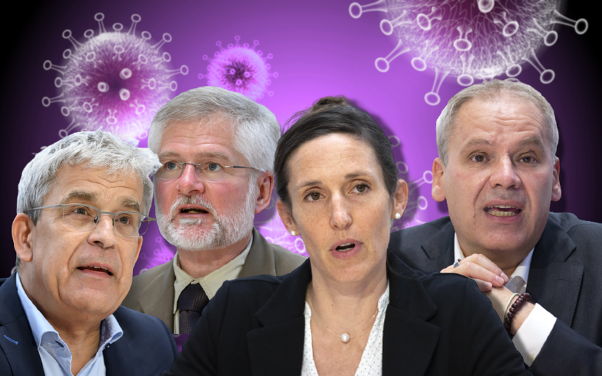 Certains des experts de l'Office fédéral de la santé publique de Suisse (OFSP), de gauche à droite: Christoph Berger, Rudolf Hauri, Tanja Stadler et Patrick Mathys.