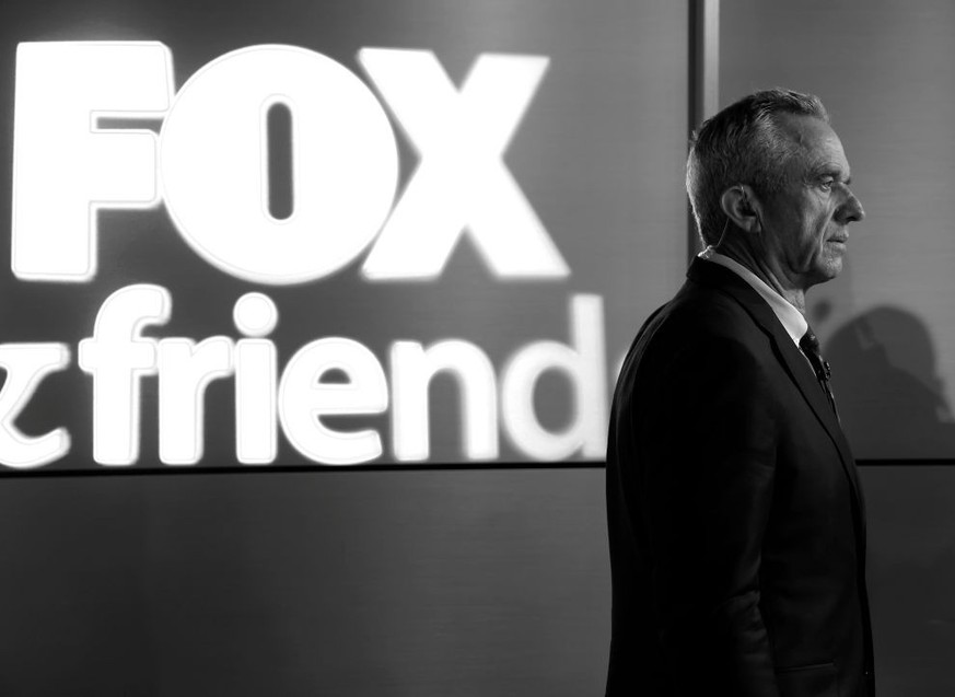 NEW YORK, NEW YORK - JULY 14: (EDITORS NOTE: IMAGE HAS BEEN CONVERTED TO BLACK AND WHITE) Democratic presidential candidate Robert F. Kennedy Jr. visits &quot;Fox &amp; Friends&quot; at Fox News Chann ...