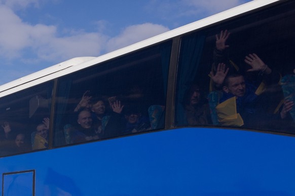Released Ukrainian prisoners of war (POW) arrive after a prisoner exchange in the Chernihiv region on March 6, 2026, amid the Russian invasion of Ukraine. Their northern Chernigiv region was occupied  ...