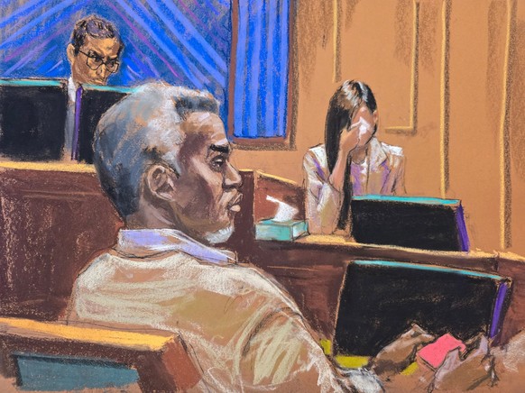 Sean &quot;Diddy&quot; Combs watches as a witness testifies under the pseudonym Jane to protect her privacy, before U.S. District Judge Arun Subramanian during Combs&#039; sex trafficking trial in New ...