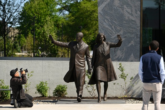 Statues of former President Barack Obama and former First Lady Michelle Obama at the Obama Presidential Center in Chicago, Thursday, May 28, 2026. (AP Photo/Paul Beaty)
Obama Presidential Center