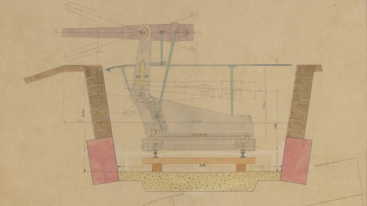 Dessin d’un canon de forteresse suisse de 12 cm, 1893.