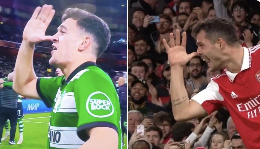 Pedro Gonçalves (Sporting Portugal) répond à Granit Xhaka (Arsenal).