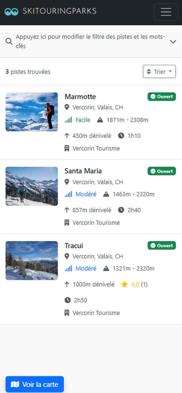 Les informations essentielles pour chaque parcours recensé figurent sur la plateforme.