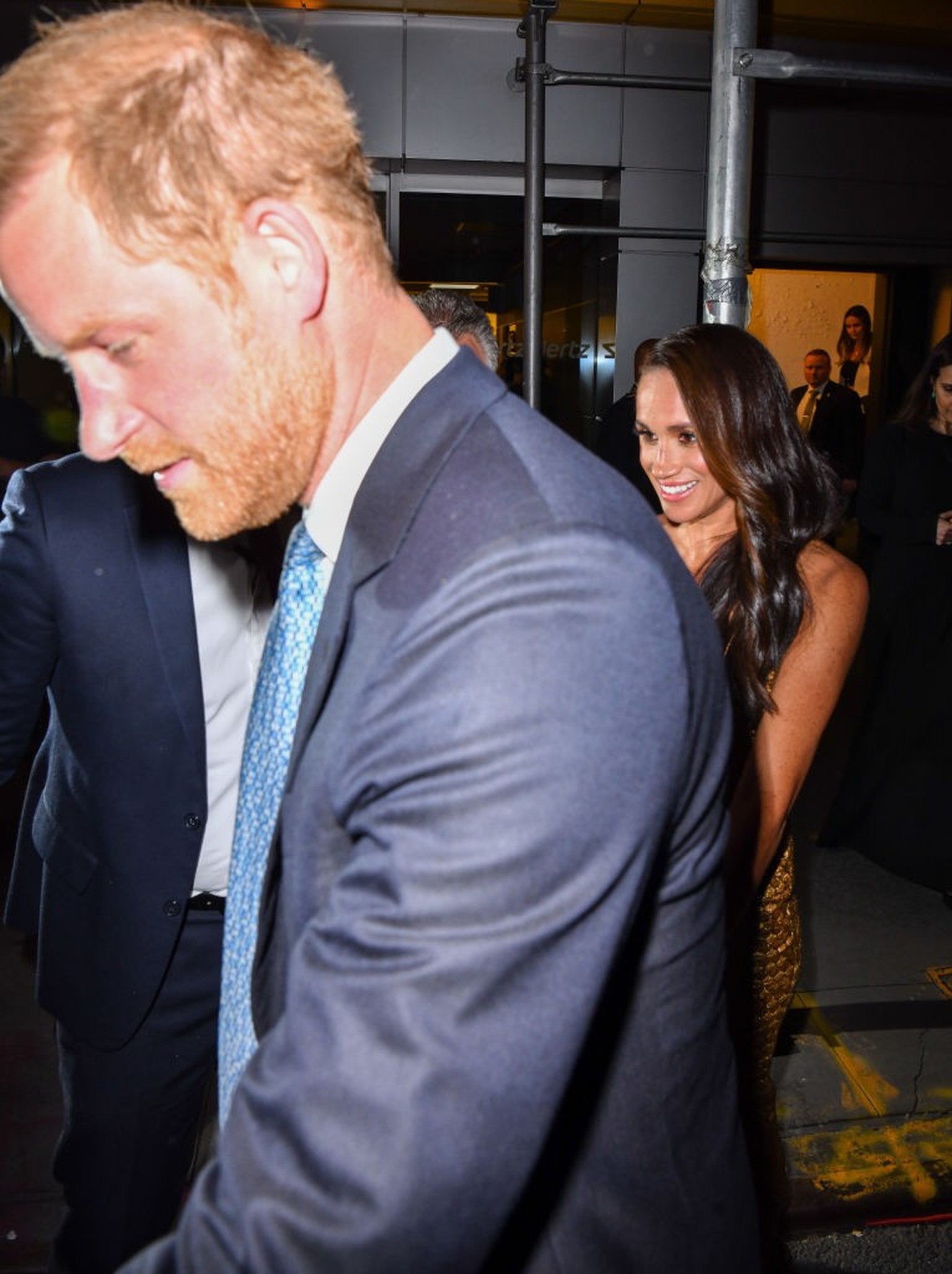 NEW YORK, NEW YORK - MAY 16: Meghan Markle, Duchess of Sussex, and Prince Harry, Duke of Sussex (L) leave The Ziegfeld Theatre on May 16, 2023 in New York City. (Photo by James Devaney/GC Images)