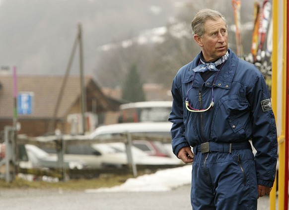 KLOSTERS, SWITZERLAND - MARCH 31: HRH Prince Charles is seen during a photocall on the Royal Family&#039;s ski break in the region at Klosters on March 31, 2005 in Switzerland. Prince Charles was over ...