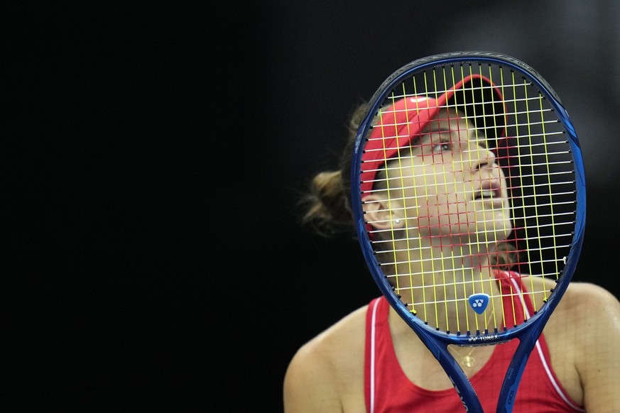 Switzerland&#039;s Belinda Bencic returns to Australia&#039;s Ajla Tomljanovic during their Billie Jean King Cup semifinal tennis match in Prague, Czech Republic, Friday, Nov. 5, 2021. (AP Photo/Petr  ...