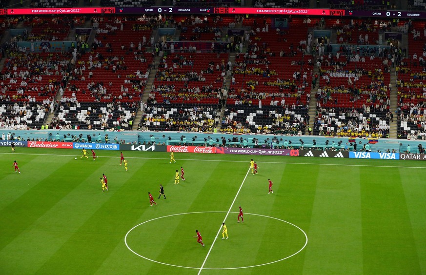 Mandatory Credit: Photo by Kieran McManus/Shutterstock 13625667dl A general view of match action as rows of empty seats can be seen inside the Al Bayt Stadium Qatar v Ecuador, FIFA World Cup, WM, Welt ...