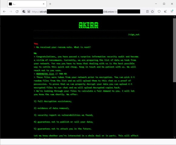 Le ransomware ajoute l&#039;extension .akira aux fichiers cryptés et dépose une note de rançon nommée akira_readme.txt dans chaque dossier.