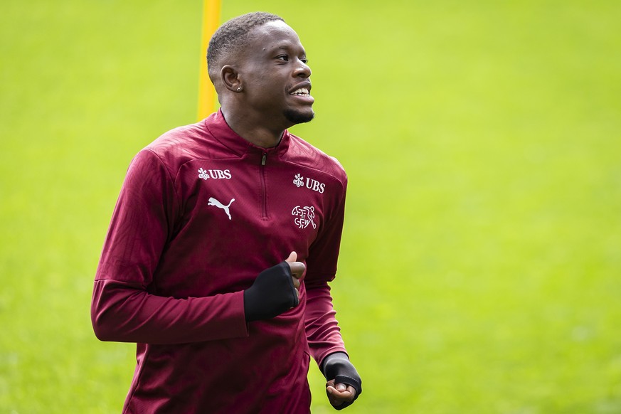Switzerland's Denis Zakaria during a training session the day before the international soccer match between Switzerland and Luxembourg at the Kybunpark stadium in St. Gallen, Switzerland on Monda ...