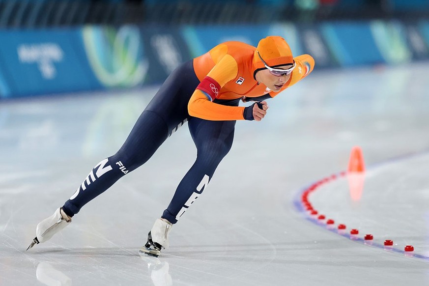 MILAN, ITALY - FEBRUARY 09: Jutta Leerdam of Team Netherlands competes during Speed Skating Women's 1000m on day three of the Milano Cortina 2026 Winter Olympic games at Milano Speed Skating Stad ...