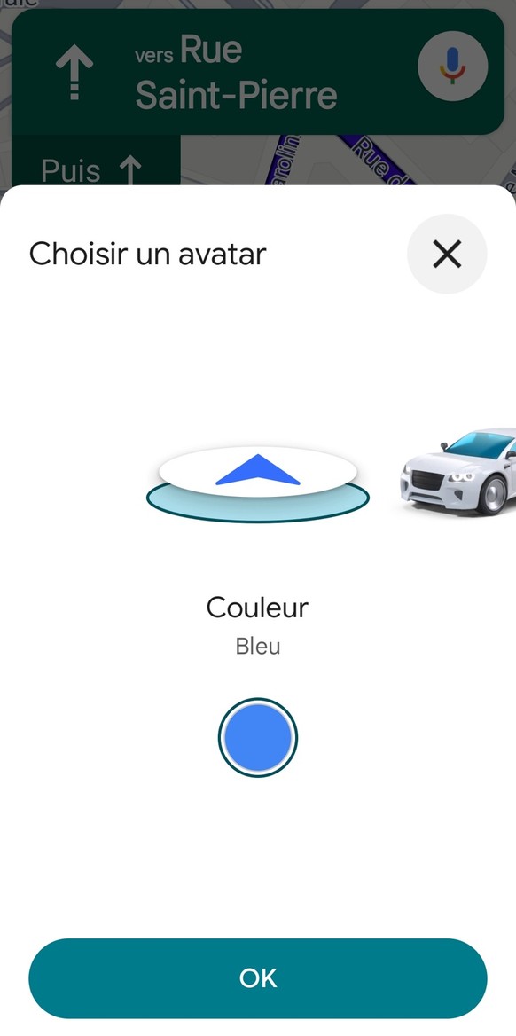 Après avoir lancé un itinéraire, appuyez sur la flèche afin de personnaliser sa couleur ou son apparence.
