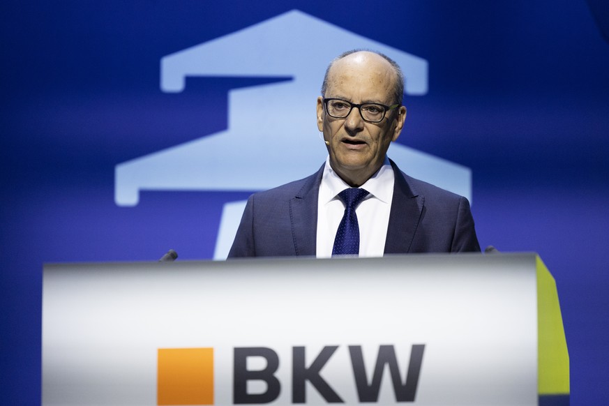 VR-Praesident Roger Baillod spricht bei der Generalversammlung der BKW, am Montag, 16. Mai 2022 in Bern. (KEYSTONE/Peter Klaunzer)