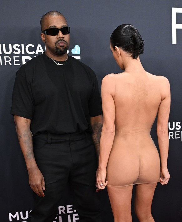 (EDITOR&#039;S NOTE: Image contains nudity.) Kanye West and Bianca Censori at the 67th GRAMMY Awards held at the Crypto.com Arena on February 2, 2025 in Los Angeles, California. (Photo by Gilbert Flor ...