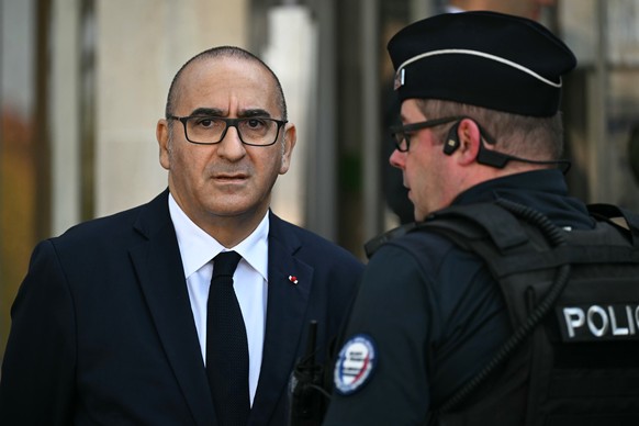 epa12446415 Paris Police Prefect Laurent Nunez (L) ahead of the French Prime Minister's visit to a police station in L'Hay-les-Roses, on the southern outskirts of Paris, France, 11 October 2 ...