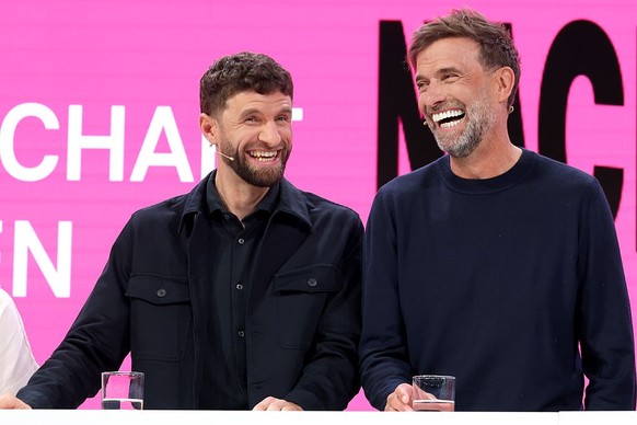 ISMANING, GERMANY - MARCH 23: Thomas Müller attends with Jürgen Klopp the presentation of the MagentaTV team for the FUFA World Cup 2026 at DMC Production Germany GmbH on March 23, 2026 in Ismaning, G ...