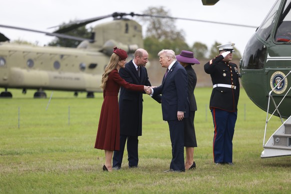 President Donald Trump and first lady Melania Trump are welcomed by Britain&#039;s Prince William and Kate, the Princess of Wales, on the Windsor Castle estate, in Windsor, England, Wednesday, Sept. 1 ...