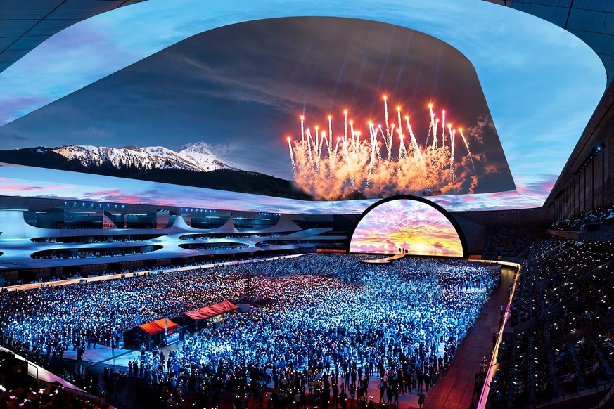 HANDOUT - Image de synthese mise a disposition par le bureau d&#039;architecture Christian Constantin SA montrant le projet du nouveau stade de football du FC Sion remplacant du stade de Tourbillon da ...