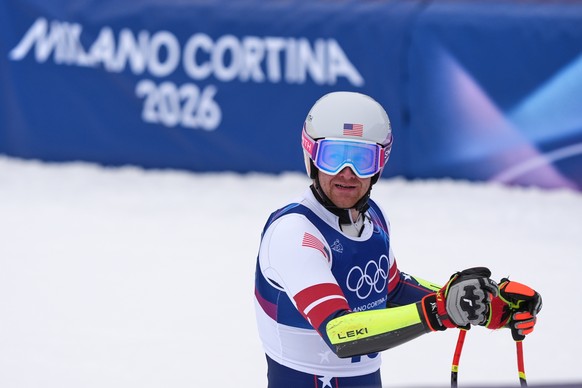 United States' Ryan Cochran Siegle at the finish area, during the alpine ski, men's downhill first official training, at the 2026 Winter Olympics, in Bormio, Italy, Wednesday, Feb. 4, 2026.  ...