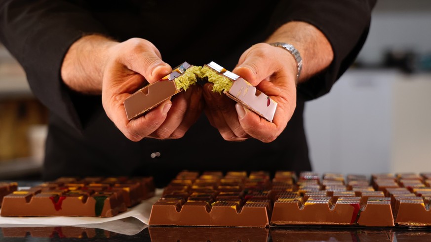 Male chef shows off his newly prepared Dubai chocolate
