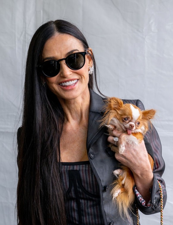 SANTA MONICA, CALIFORNIA - FEBRUARY 22: Actress Demi Moore and her dog Pilaf attend the 2025 Film Independent Spirit Awards on February 22, 2025 in Santa Monica, California. (Photo by Amanda Edwards/G ...