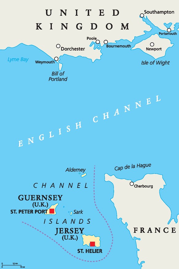 L&#039;île de Jersey se trouve dans la Manche, entre la France et l&#039;Angleterre.