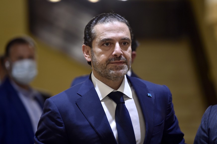 epa09346556 (FILE) - Lebanese Prime Minister-designate Saad Hariri waits before a meeting at his house in Beirut, Lebanon, 07 April 2021 (reissued 15 July 2021). Hariri, who was tasked nine months ago ...