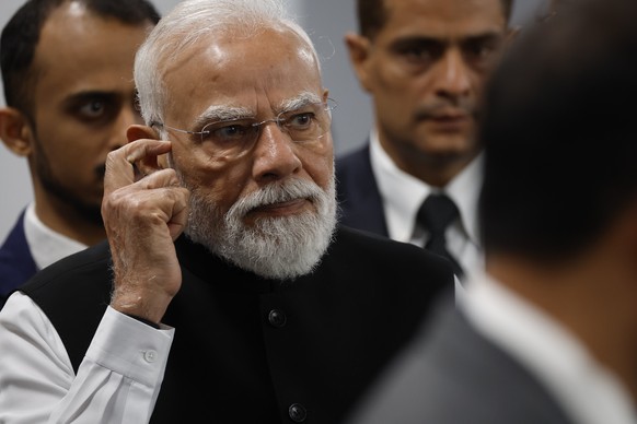 epa13043297 Prime Minister of India Narendra Modi attends a working session at the Hotel Royal during the G7 summit in Evian-les-Bains, France, 17 June 2026. The 52nd G7 Summit takes place in Evian-le ...