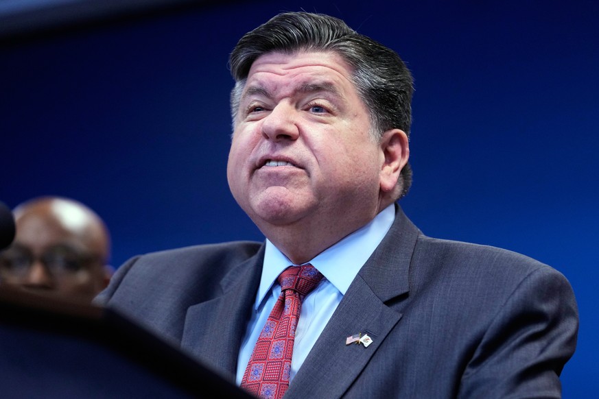 Governor JB Pritzker talks to media at a news conference in Chicago, Monday, Oct. 6, 2025. (AP Photo/Nam Y. Huh)
JB Pritzker