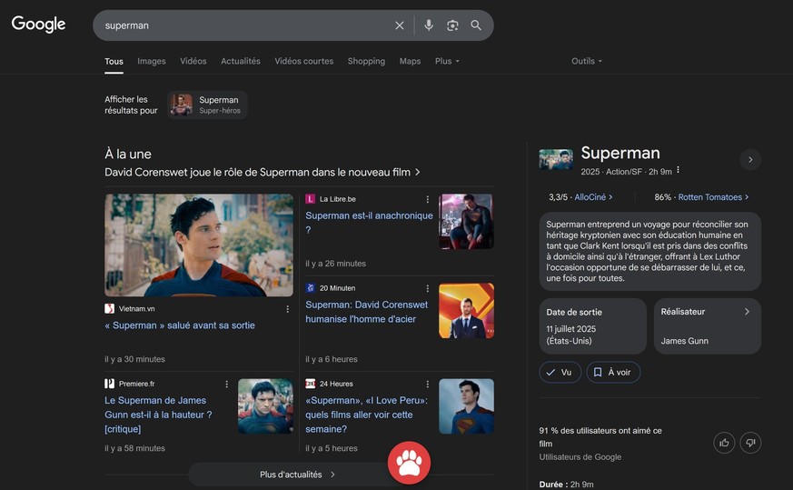 Recherche Google Superman.