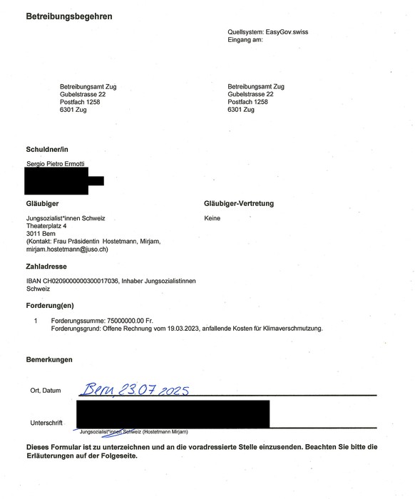 Betreibungsschreiben Ermotti