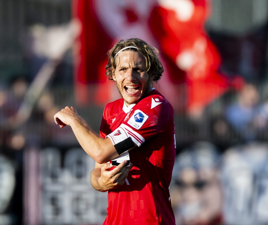 Numa Lavanchy (SIO) reagit lors de la rencontre de football de Super League entre Yverdon Sport FC et FC Sion le samedi 10 mai 2025 au stade Municipal a Yverdon. (KEYSTONE/Jean-Christophe Bott)