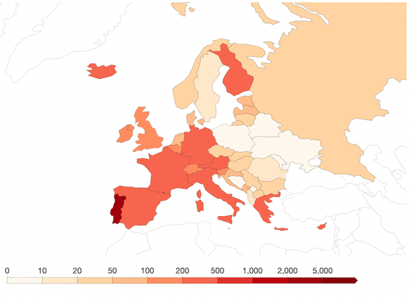 Nouveaux cas confirmés quotidiens de Covid-19 par million de personnes, 8 juin 2022