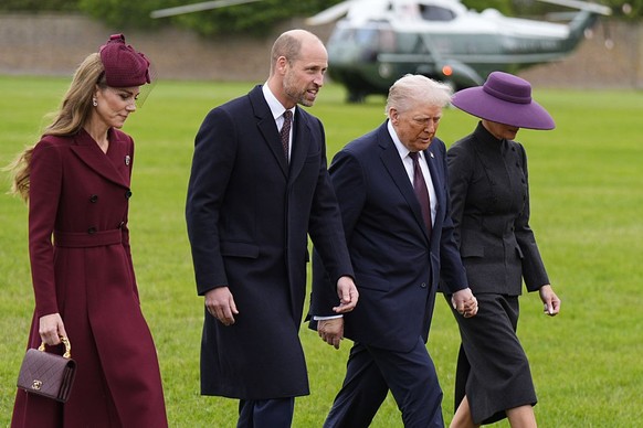 WINDSOR, ENGLAND - SEPTEMBER 17: (L-R) Catherine, Princess of Wales and William, Prince of Wales receive US President Donald Trump and First Lady Melania Trump during the State visit by the President  ...