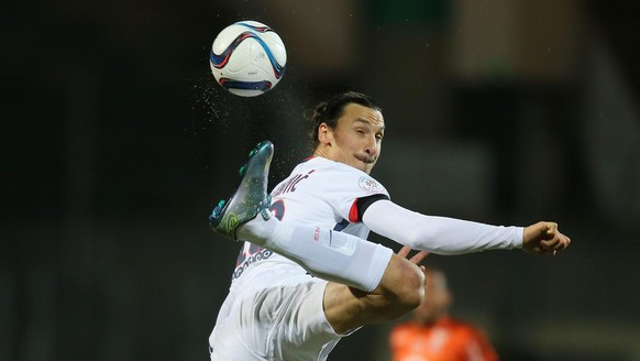 Paris Saint Germain&#039;s forward Zlatan Ibrahimovic of Sweden controls the ball during his French League One soccer match against Lorient, Saturday, Nov. 21, 2015, in Lorient, western France. Paris  ...
