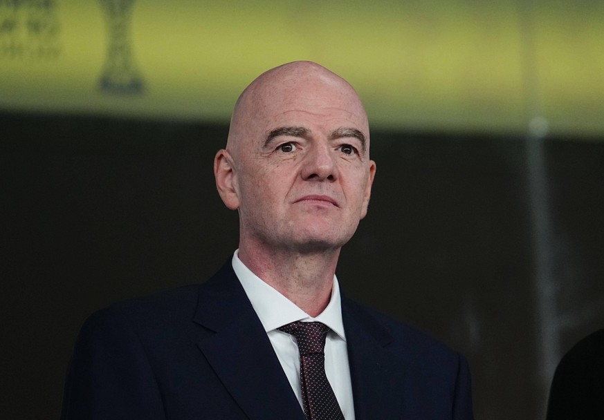 Gianni Infantino looks on during the Africa Cup Of Nations match between South Africa and Cameroon at Al Medina Stadium on January 4, 2026 in Rabat, Morocco. Photo by Thor Wegner/DeFodi Images - *** G ...