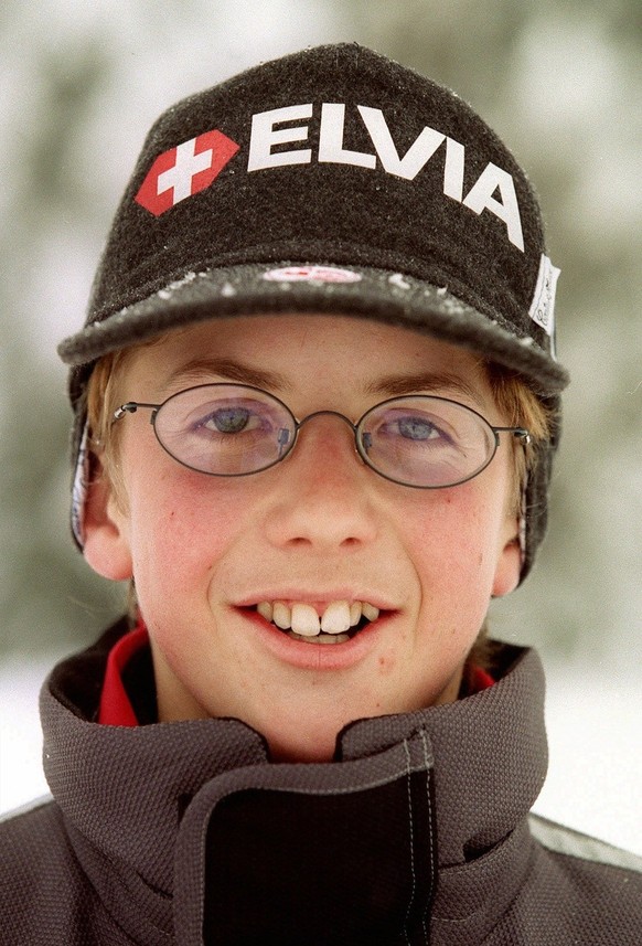 Der Schweizer Skispringer Simon Ammann, aufgenommen am 26. Dezember 1997 in St. Moritz. Das Auftaktspringen zur diesjaehrigen Vierschanzentournee in Oberstdorf (D) endete am Montag, 29. Dezember 1997, ...